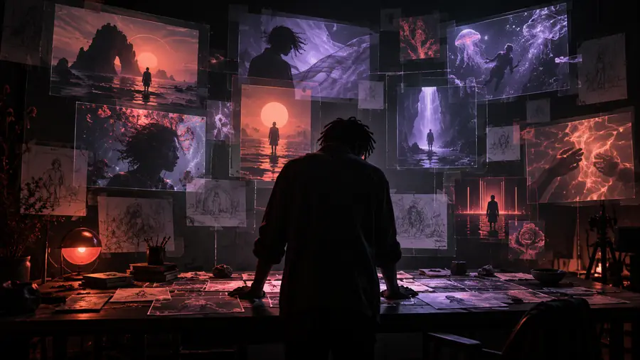 Early visual process preview with an undefined scene direction