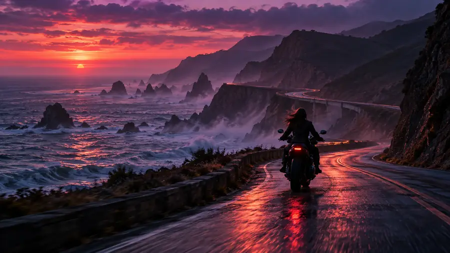 Illustrative coastal riding scene
