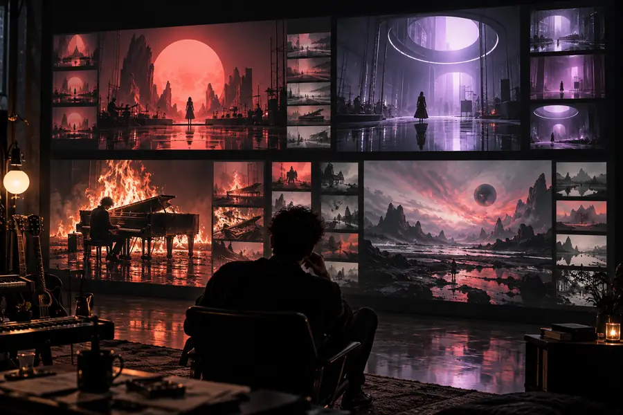 A visual production process preview with an early creative direction