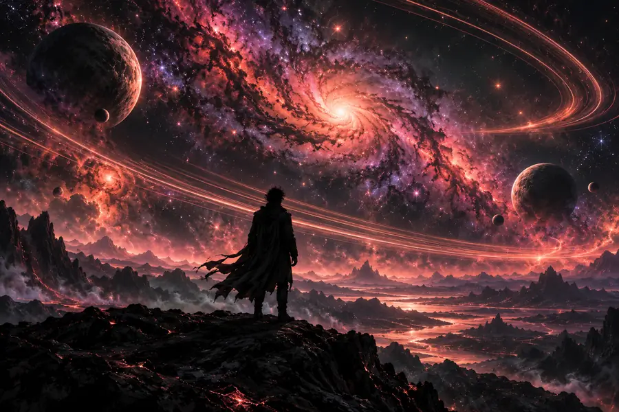 Illustrative kosmische Szene mit einer weitläufigen visuellen Stimmung